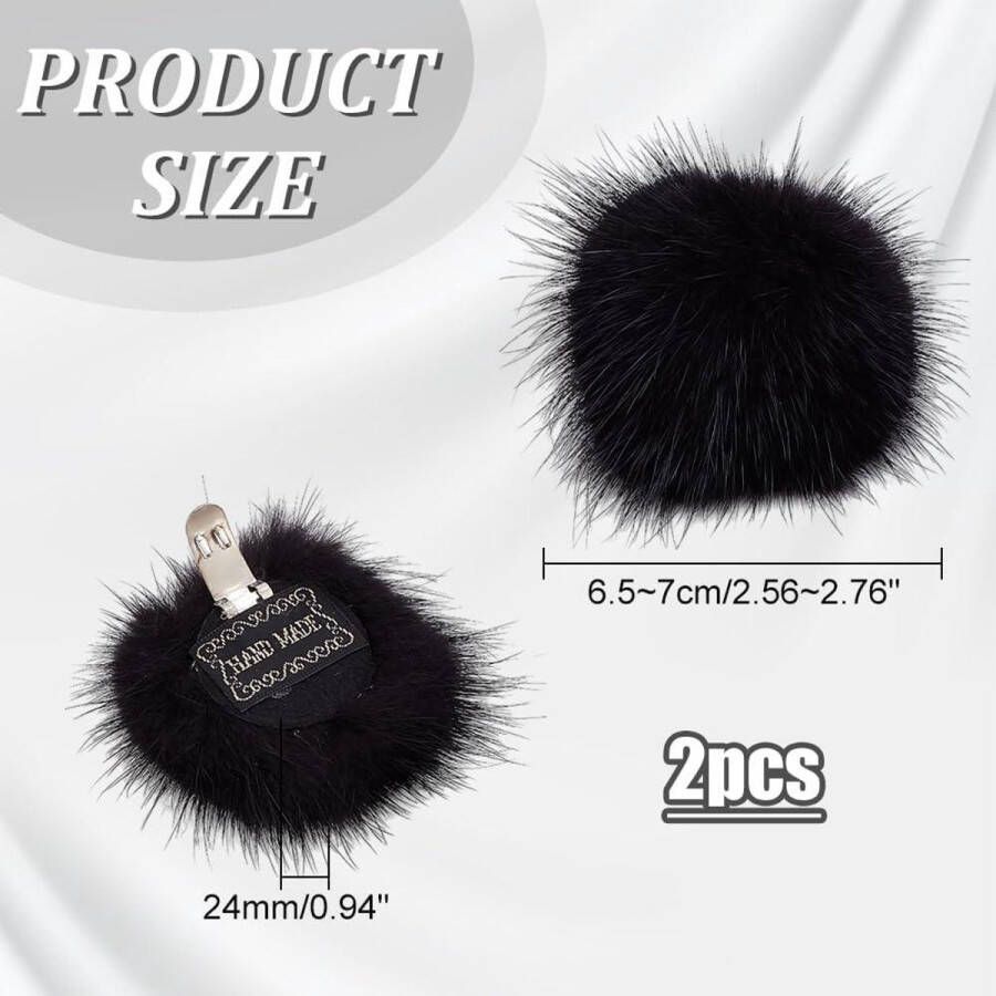 Allecto Plus Zwarte Pluizige Nertsbont-Pompon Schoenclips (2 Stuks) Decoratie voor Schoenen Bedels Afneembare Schoengesp Geschikt voor Hoeden Ballerina's en Tassen
