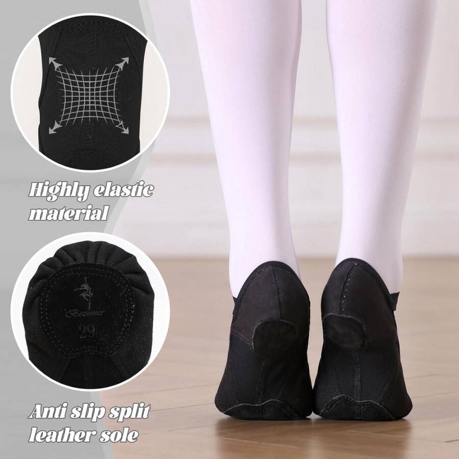 Allecto Premium Ballerina's voor meisjes Elastische dansschoenen met splitzool Zwart