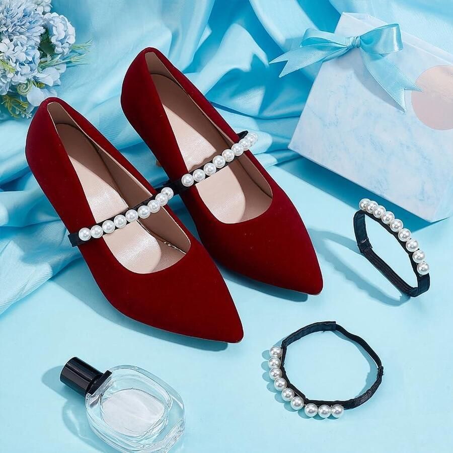 Allecto Premium Elastische parelschoenriemen voor hoge hakken Set van 4 Dames sandalen accessoires