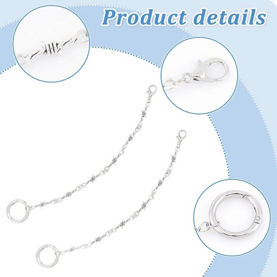 Allecto Premium Legering Boot Strap Kettingen voor en nen Punk Ronde Ring Decoratie Sandalen Ketting met Spring Gate Ringen Set van 4 2 Kleuren Lang
