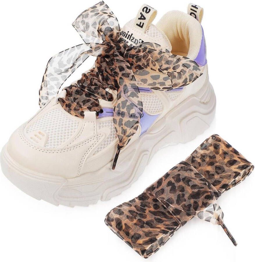 Allecto Premium Modieuze luipaardveters van zijdesatijn voor sportschoenen 2 stuks 130.00x4.00x