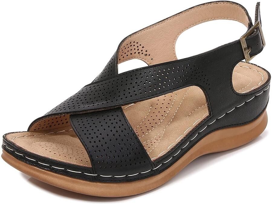 Dailygoods Sandalen Dames Sleehak Zomersandalen Casual Elegant Zwart Open Teen Sandalen Perfect voor Elke Gelegenheid Comfortabel en Sti