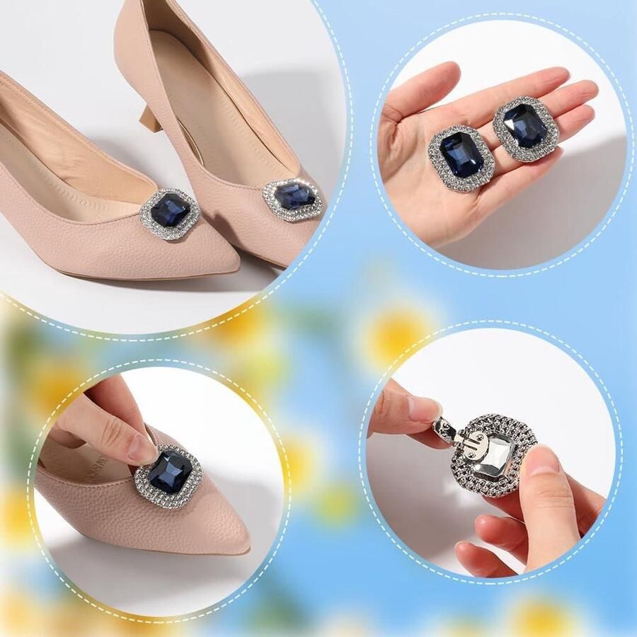 Allecto- Schoen Clips Elegante Kristallen Afneembare 38 * 31mm Schoen Gesp Clip Schoenen Sieraden Strass Bruiloft Decoratie voor Flats Hakken Jurken Koppelingen 2 Stuks Geschikt voor Bruiloftsschoenen Kristal Zilverkleurig