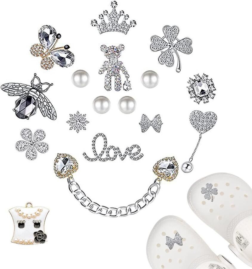 Allecto Schoenaccessoires Kristal Dia t Modieus en Uniek Regelbare Klompen Sandalen DIY Decoratie Geschikt voor nen en