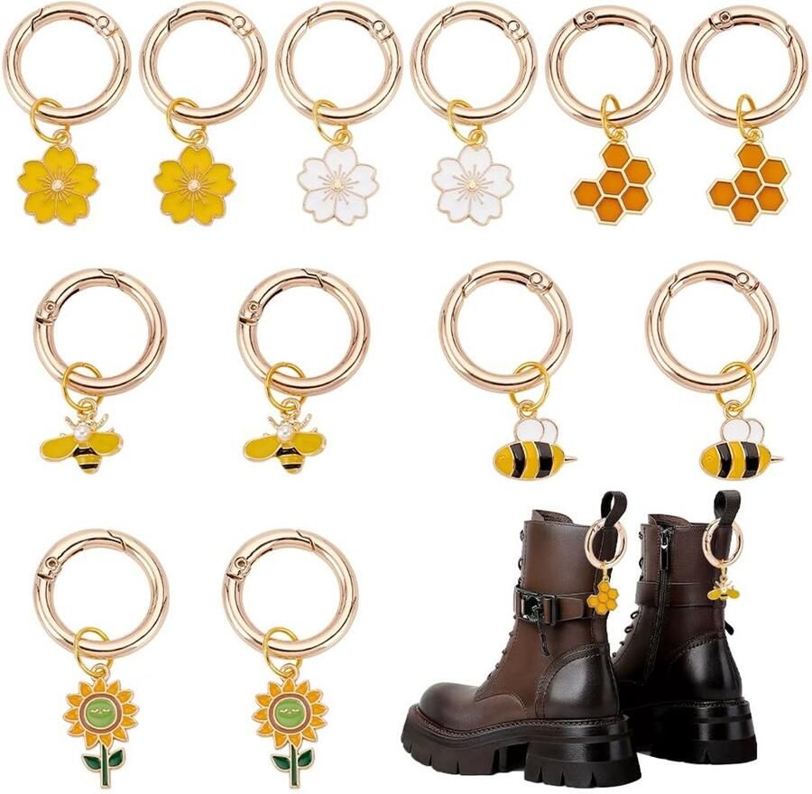 Aladdien Schoenbedels Emaille Hangers Voor Sneakers en Laarzen Set van 12 Bloem en Bijen Creatieve Accessoires Voor Modebewuste Stappers