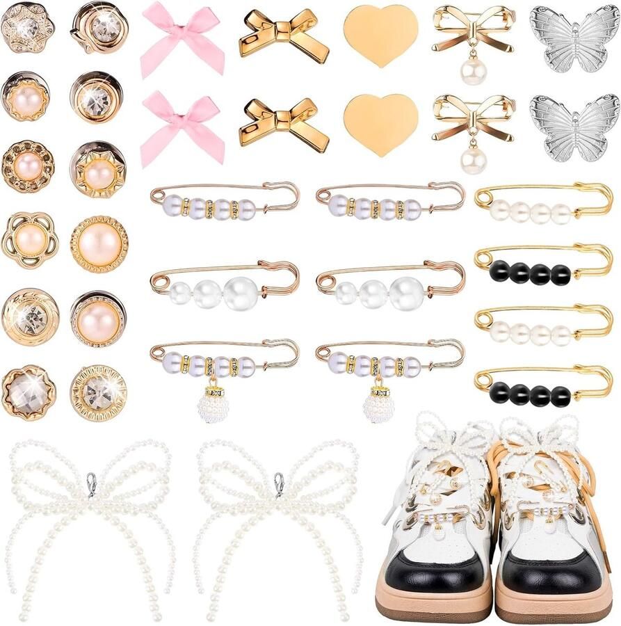 Allecto Schoenbedels Sneakers DIY Sieraden Parel Vlinders Schoenveterbedels Clips Pins Metalen Naaiaccessoires Geschikt voor Vrouwen Sc
