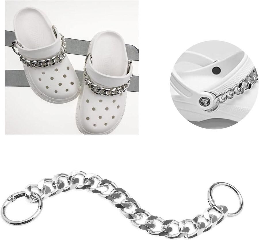 Allecto Schoenbedeltjes Ketting Metaal Accessoires voor Sandalen Casual Schoenbedels DIY Decoratie Geschenk Zilver Geschikt voor Verjaardag Feest Kerstcadeau 2 Stuks