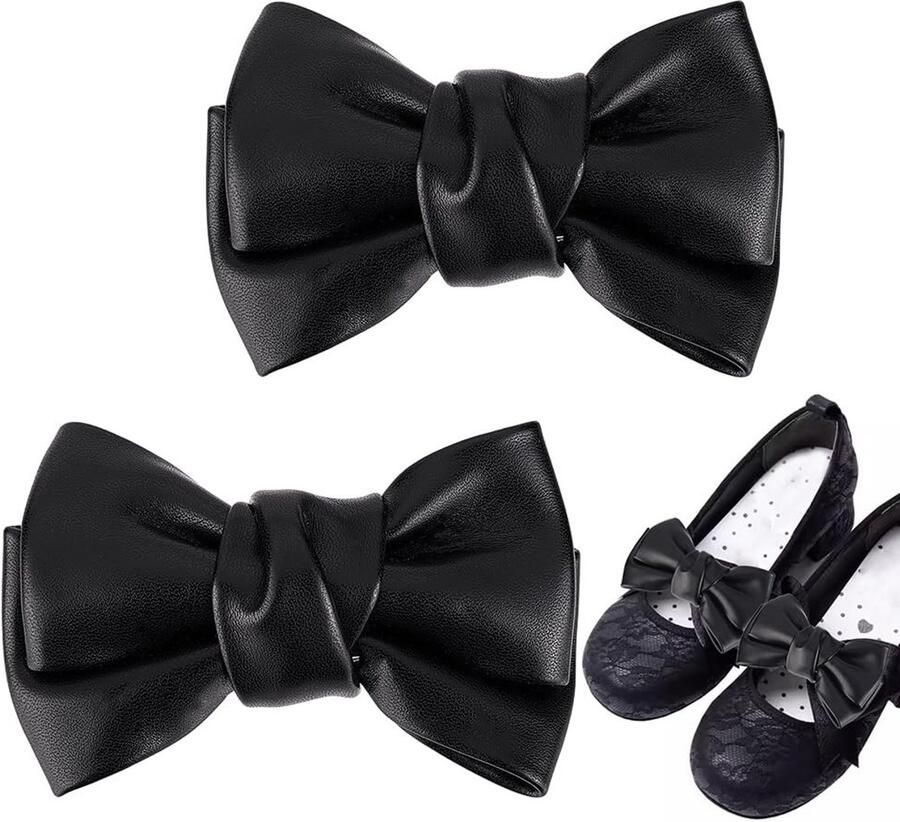 Allecto Schoenclips Schoenaccessoires Elegant en charmant Zwart Bruiloft Imitatieleer Geschikt voor pumps en platte schoenen 2 stuks