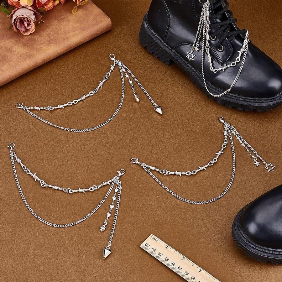 Allecto- Schoenketting Punk-stijl Metaal Gothi stijl Decoraties Geschikt voor Sneakers en Laarzen Zwart metalen schoenversiering voor punk- en gothi liefhebbers met sterhart punten en doornen