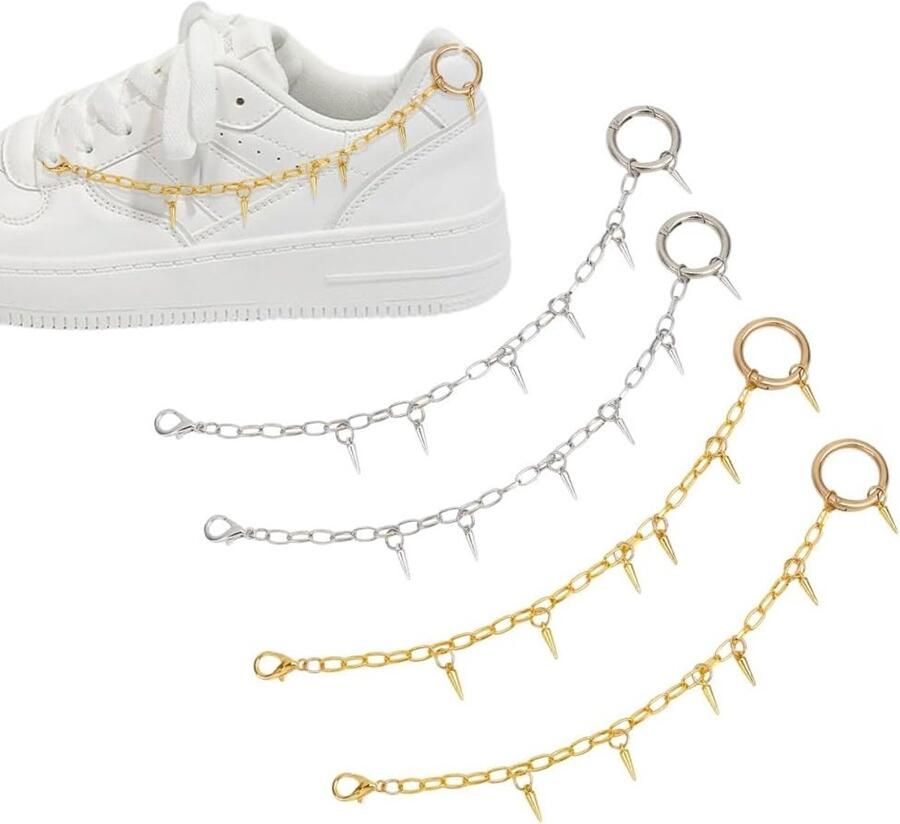 Allecto Schoenkettingen Metalen Charms Punk Decoratie Goudkleurig Sneaker Accessoires Voor Dames en Casual Schoenen Modieuze Stijl