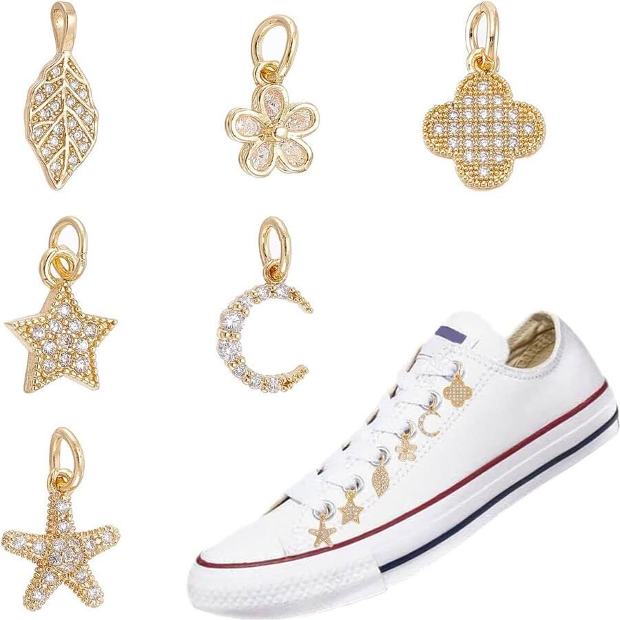 Allecto Schoenveterdecoraties Goudkleurige schoenbedels Rhinestone versiering Set van 6 stuks Voor sneakers en kleding DIY accessoires