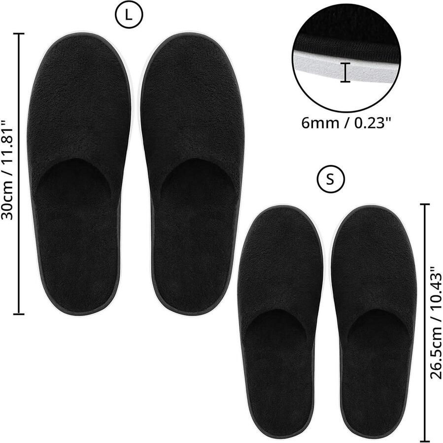 Allecto- Spa Slippers Wasbaar Zwarte Herbruikbaar Tasje Geschikt voor Badkamer Twee Maten (S L) Zachte Slippers 12 Paar nen & Voor Gasten Reizen Huis Huwelijk & Hotel