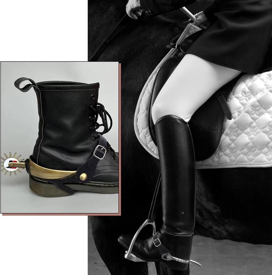 Allecto Sporenrie Verstelbaar Zinklegering Enkele laags Lederen Horizons Geschikt voor Dij hoge laarzen Zwart Paardensport benodigdheden 4 stuks