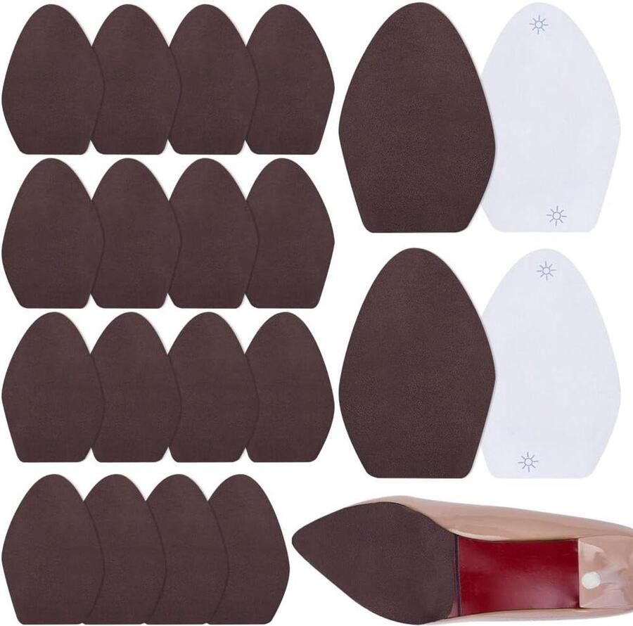 Allecto- Suède hielpads Antislip Bruin Hoge hakken Beschermers Dansschoenen Paaldans Accessoires Geschikt voor Praktijk prestaties veiligheid 10 paar zelfklevende suède hielpads voor schoenen 8 1 x