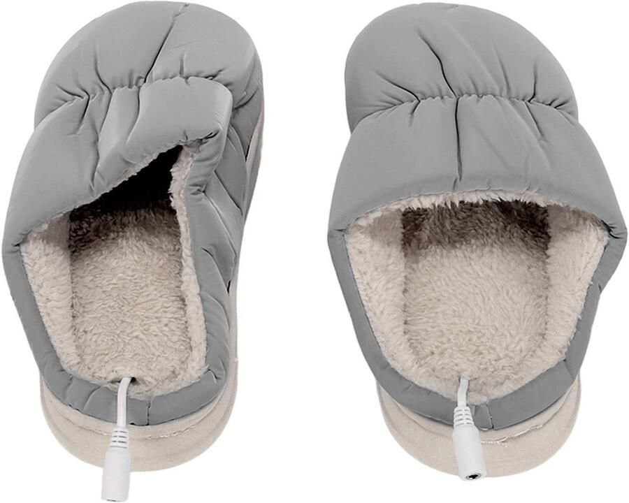 Allecto USB elektrische verwarmde pantoffel Pluche verwarmde slippers Antislip bodem Grijs Zachte pantoffels Geschikt voor thuis en aut