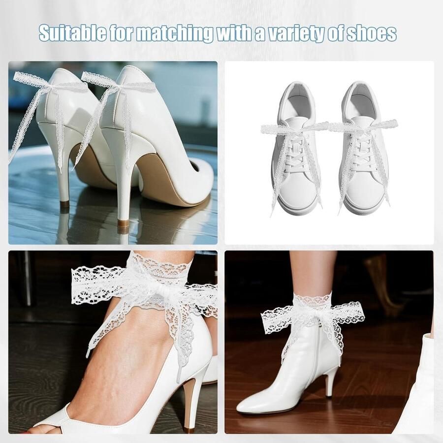 Allecto- Veterschoenen Dames Wit Elegante Sneakers Laarzen Casual 3x Geschikt voor Wit model 2 Paar Witte Veterschoenen voor Dames 3x Elegante Chique Veterschoenen voor Sneakers Laarzen en Casual Schoenen