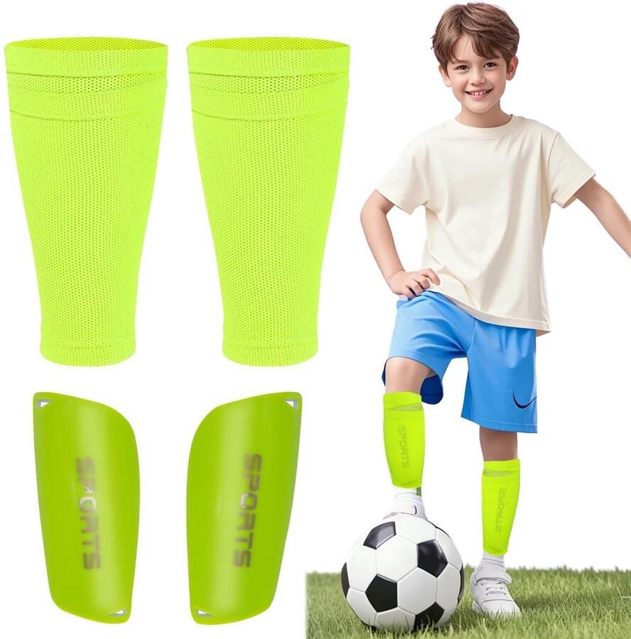 Allecto Voetbalschermers Kids Voetbalschoenen Lichtgewicht en Duurzaam Fluorescerend Groen Beschermers voor Kinderen Geschikt voor
