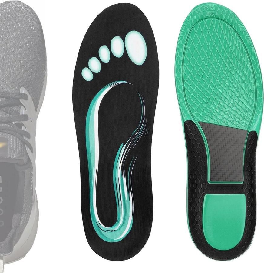 Allecto- Voetsteunsteunzolen Schokabsorptie nen 43-44 42 5-43 Dempende schoeninzetstukken Compatibel met sportschoenen Grijszwart metaal 2 stuks