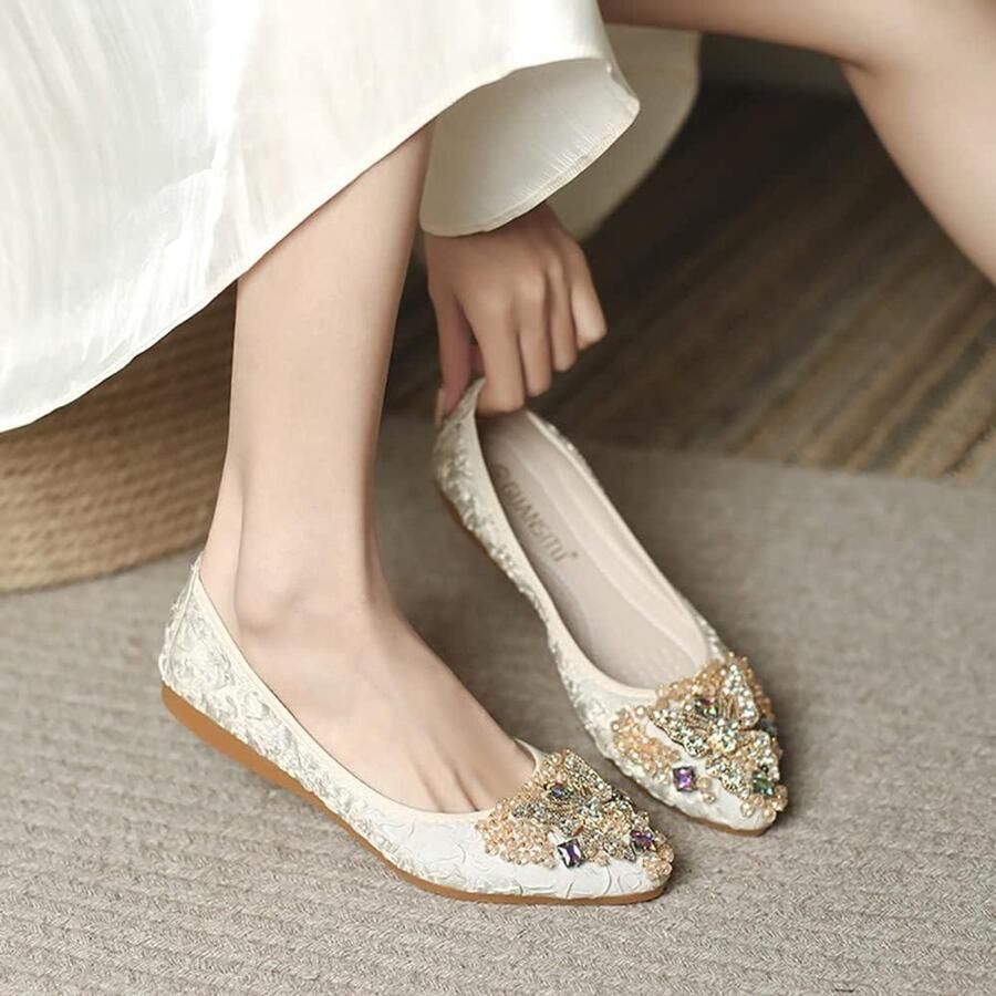Allecto Vrouwen Ballet Flats Strass Outdoor Bruiloft Ballerina Schoenen Opvouwbare Sparkly Comfort Slip Op Platte Wandelschoenen Dames Geschikt voor Kleurrijk model