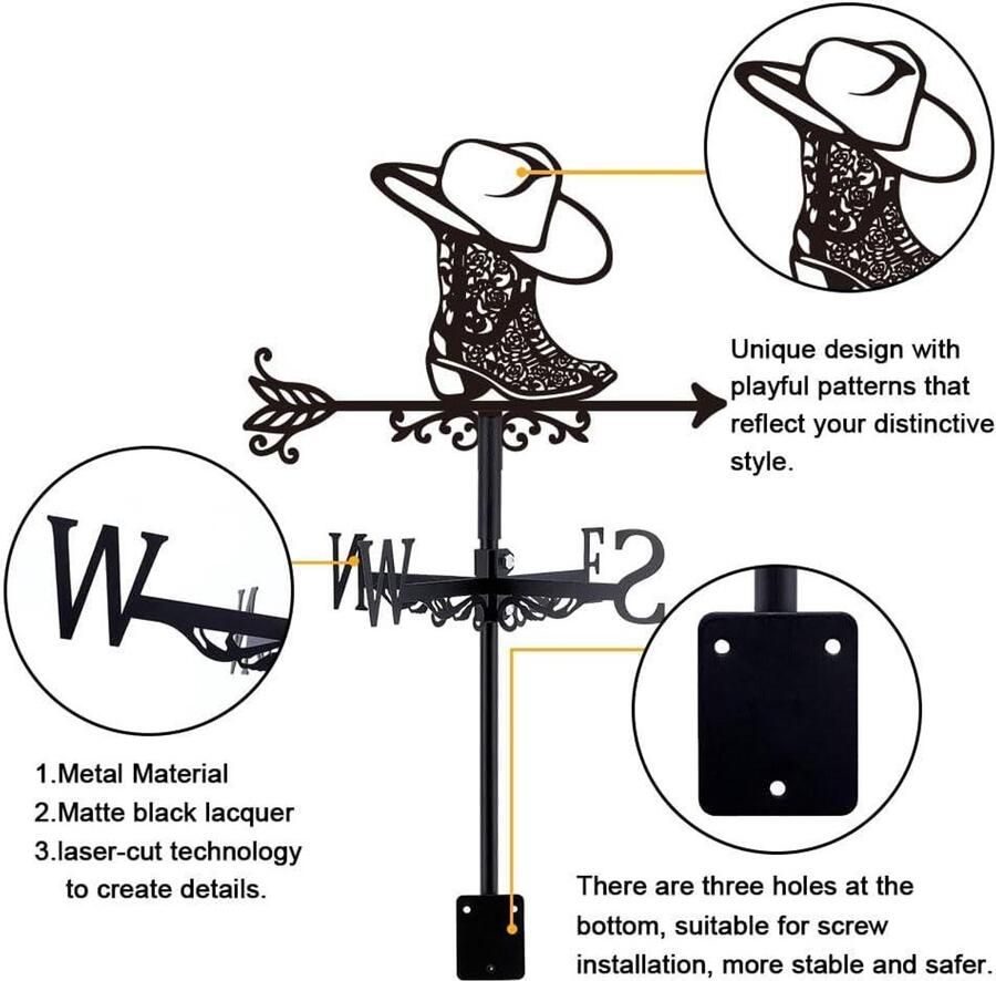 Allecto Weerstation Meetfunctie Zwart Windrichting Voor Buiten Boerderij Tuindecoratie Geschikt voor Allecto Cowboy Boots