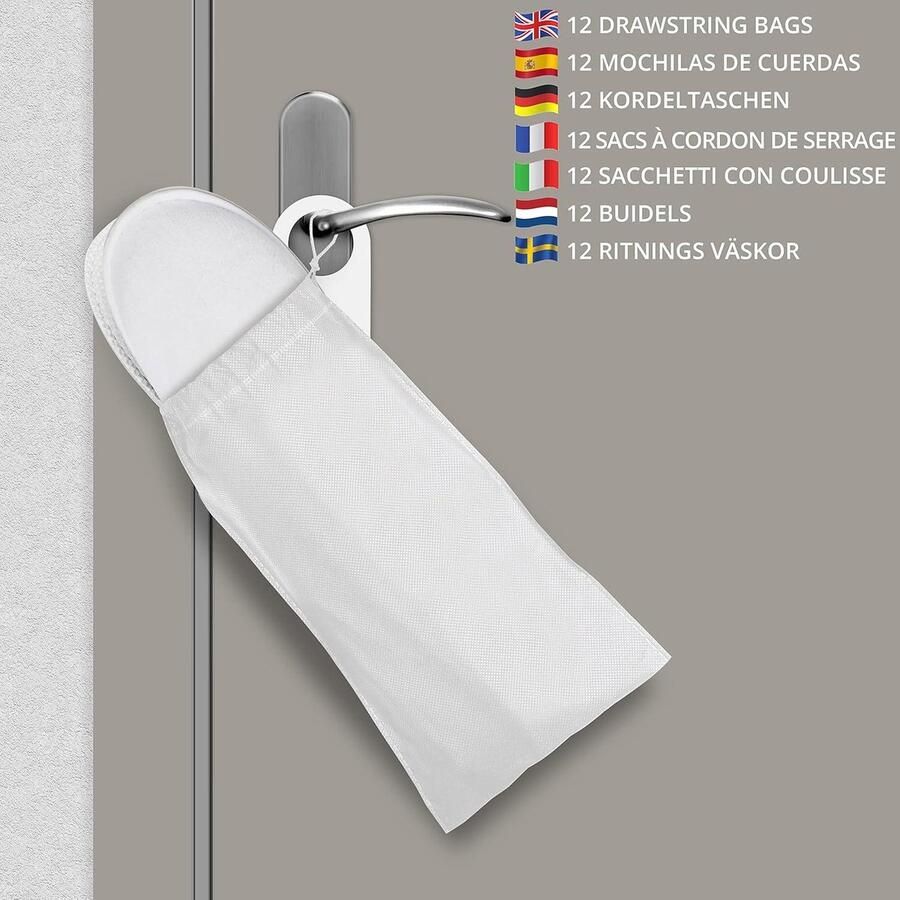 Allecto Zachte Spa Slippers Wasbaar en herbruikbaar Wit Tasje en 12 paar Gesloten teen Twee maten (S L) nen & Voor badkamer gasten reizen huis huwelijk & hotel