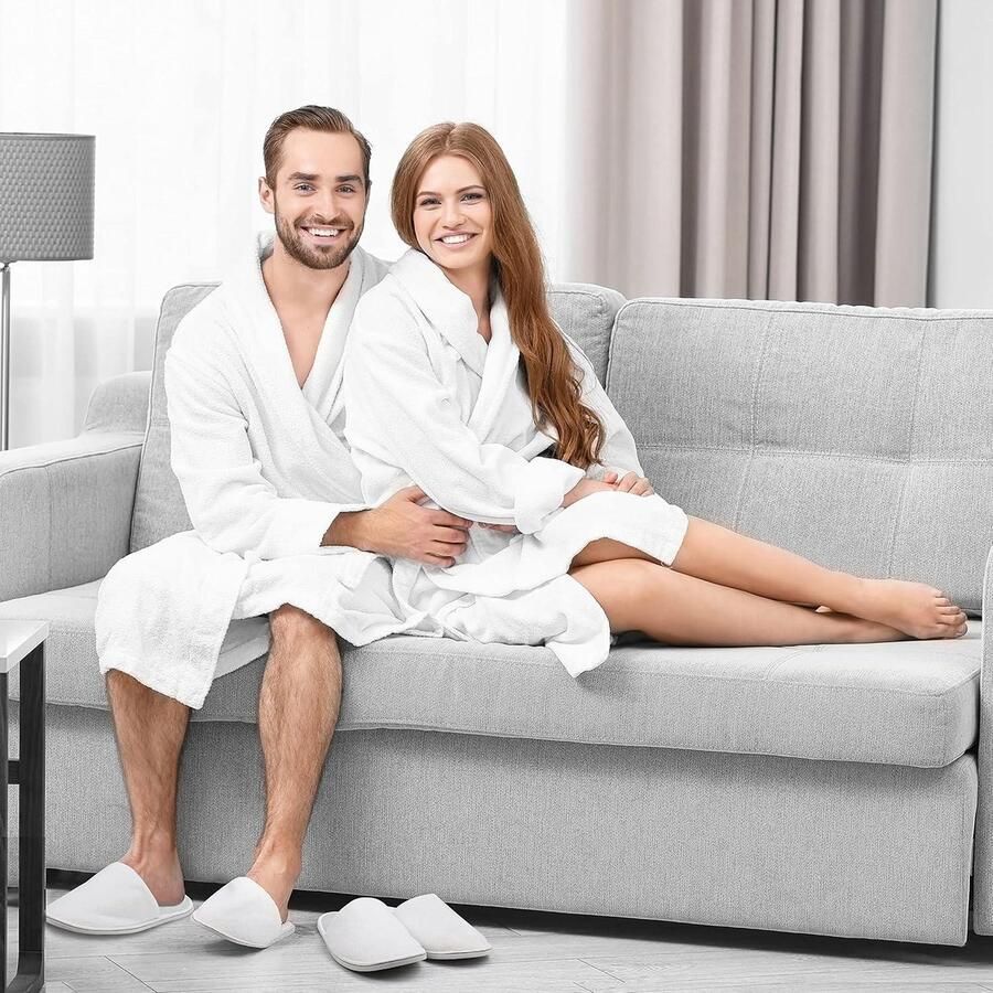 Allecto Zachte Spa Slippers Wasbaar en herbruikbaar Wit Tasje en 12 paar Gesloten teen Twee maten (S L) nen & Voor badkamer gasten reizen huis huwelijk & hotel