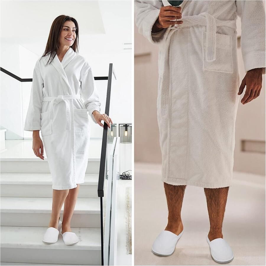 Allecto Zachte Witte Spa Slippers met Tasje Gesloten Teen Herbruikbaar Twee Maten (S L) nen Badkamer Gasten Reizen Huis Huwelijk Hotel