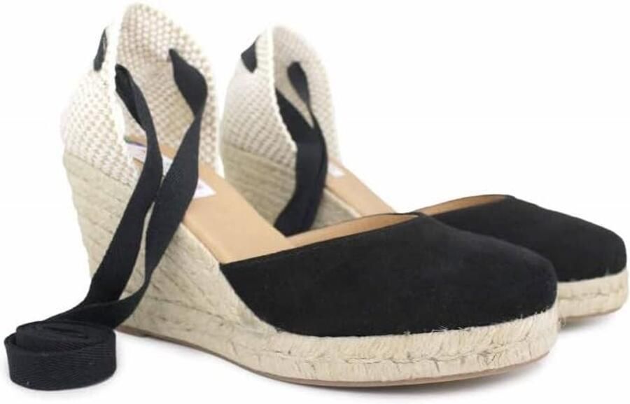 Alpargata van suède met hoge wig en bandsluiting ZAEN Dames Schoenen handgemaakt in Spanje Blanco Y Gris