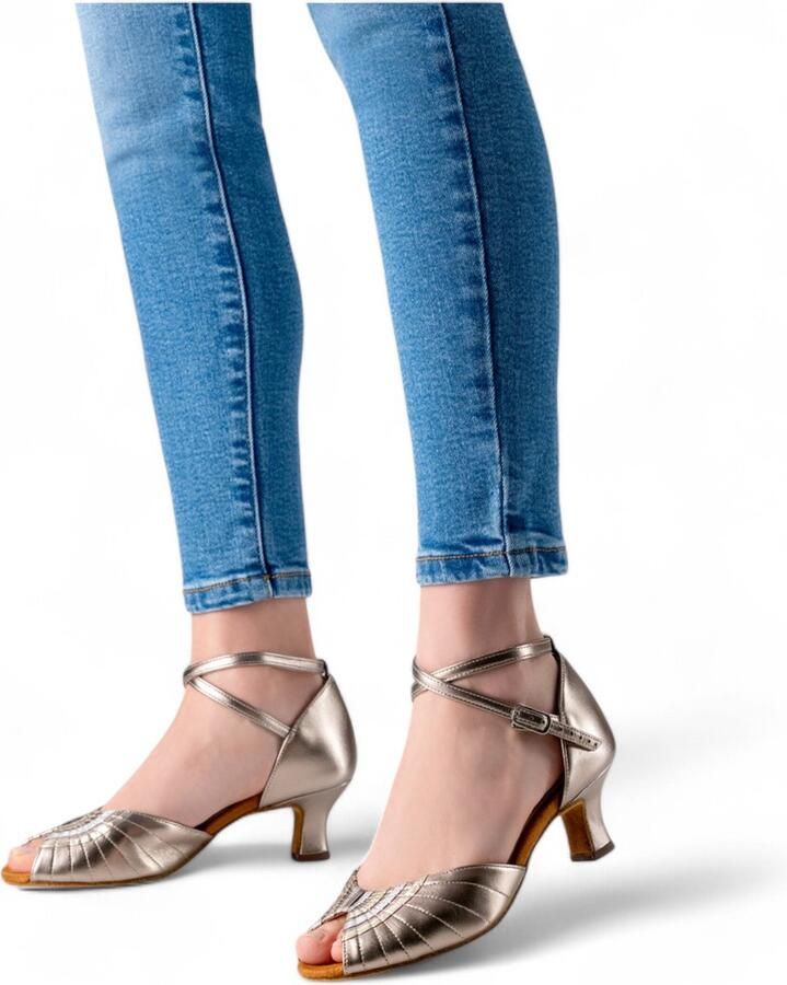 Anna Kern 1086 50 Corinne Dames Dansschoenen Open neus Bronskleurig Nappa Leer Flare Hak Ballroom Latin Salsa ANNA KERN Brons