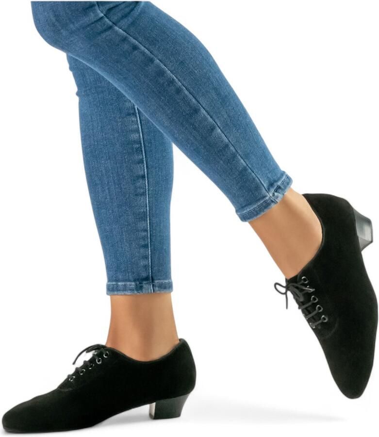 Anna Kern 559 30 Babette Dames Dansschoenen Practice Trainingsschoenen met Veters Zwart Suede Blokhak Suede Zool Salsa en Stijldansen ANNA KERN Zwart
