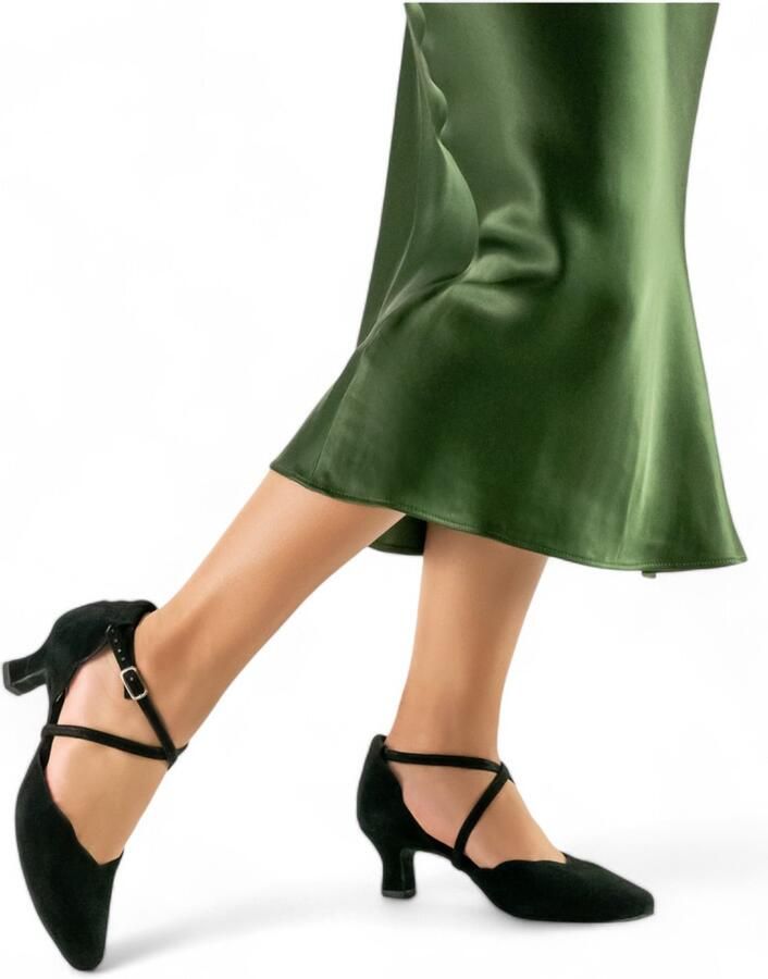 Anna Kern 572 50 Denise Dames Dansschoenen Klassieke look Gesloten Neus Zwart Suède Flare Hak ANNA KERN Zwart
