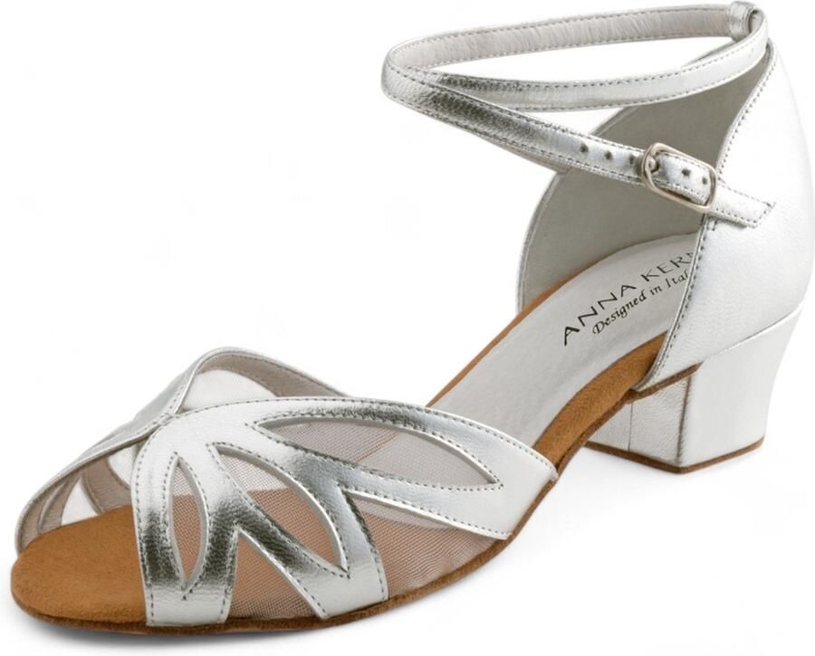 Anna Kern 599 35 Fabienne Dames dansschoenen Lage Hak Zilver Nappa Leer Suede Zool Salsa Latin Ballroom ANNA KERN Zilver