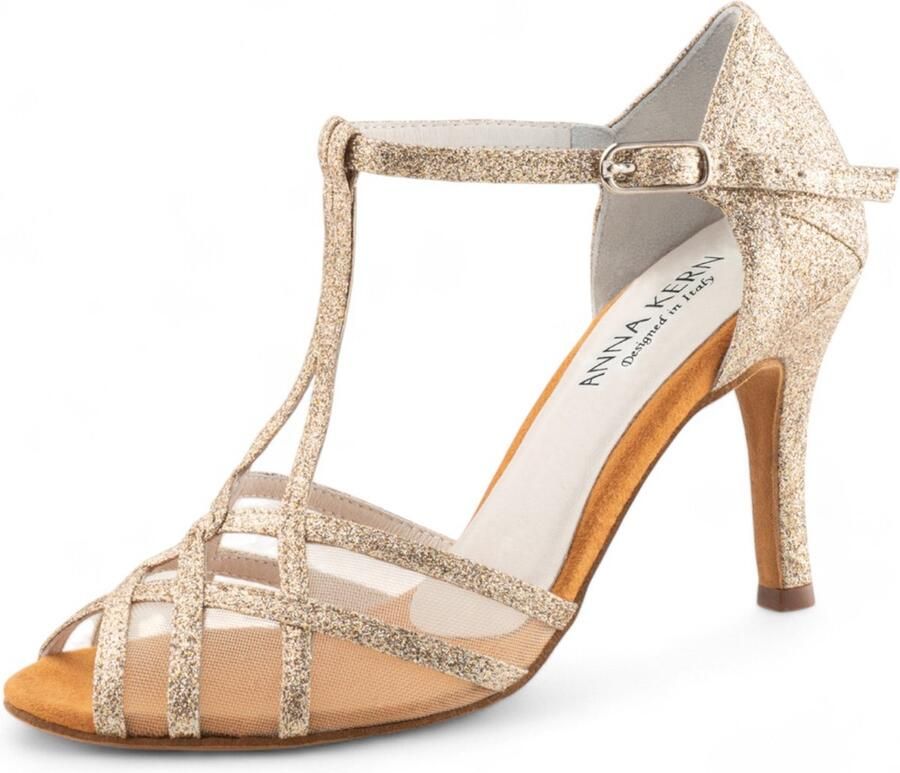Anna Kern 870 75 Elodie Dames Dansschoenen Open Neus Hoge Hak Salsa Tango Latin schoenen Glitter Goud Brokaat ANNA KERN Goud