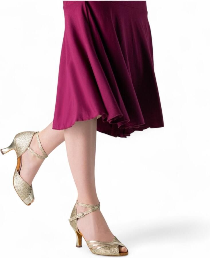 Anna Kern Charlize Dames Dansschoenen Open Neus in Gouden Brokaat met Flare Hak voor Ballroom en Latin Dansstijlen ANNA KERN Goud