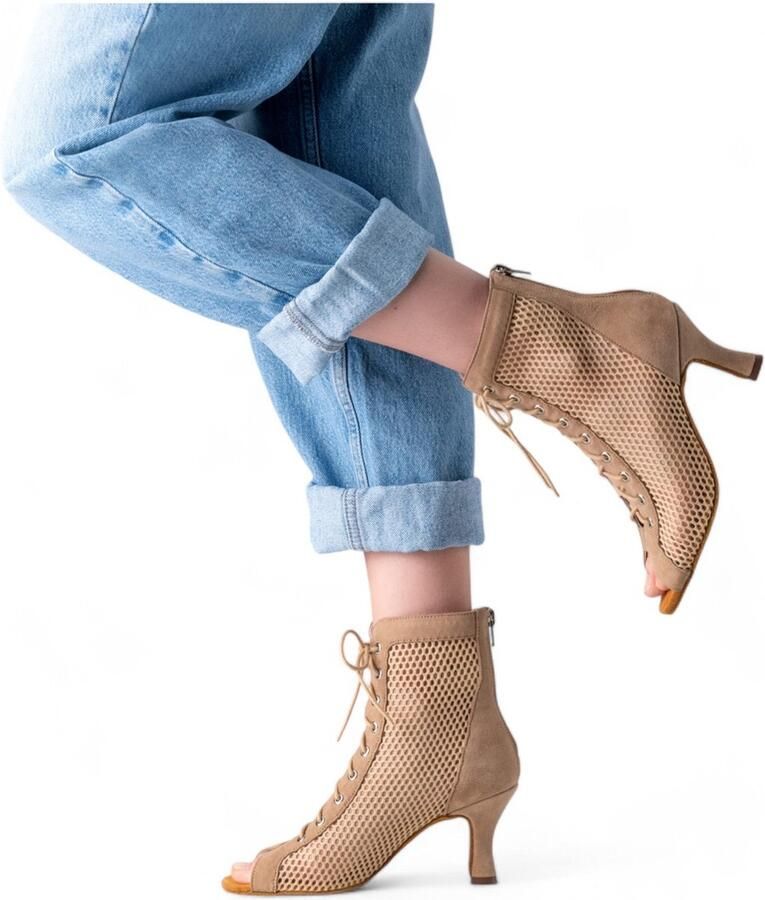 Anna Kern Melisande Dansenkelboots Hakhoogte Flexibele suede zool Casual look dansboots High Heel dansschoenen ANNA KERN beige