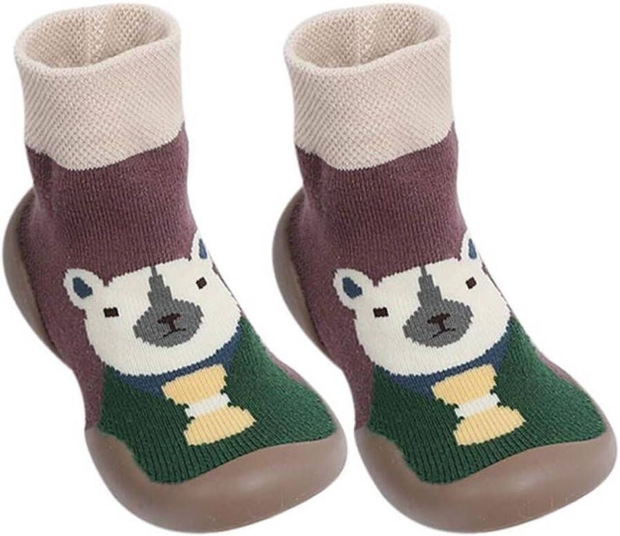 Anti-slip babysokken voor Winter mocassin schoenen met rubberen zolen EU Bruin Voorkom uitglijden