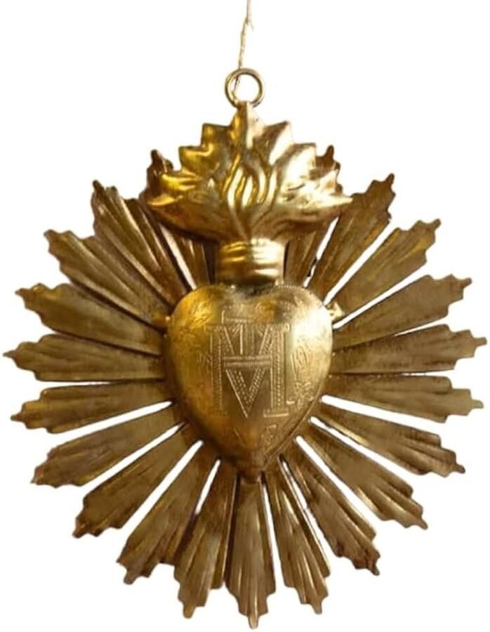 Antiek gouden messing hart gravures oranje fluwelen koord x
