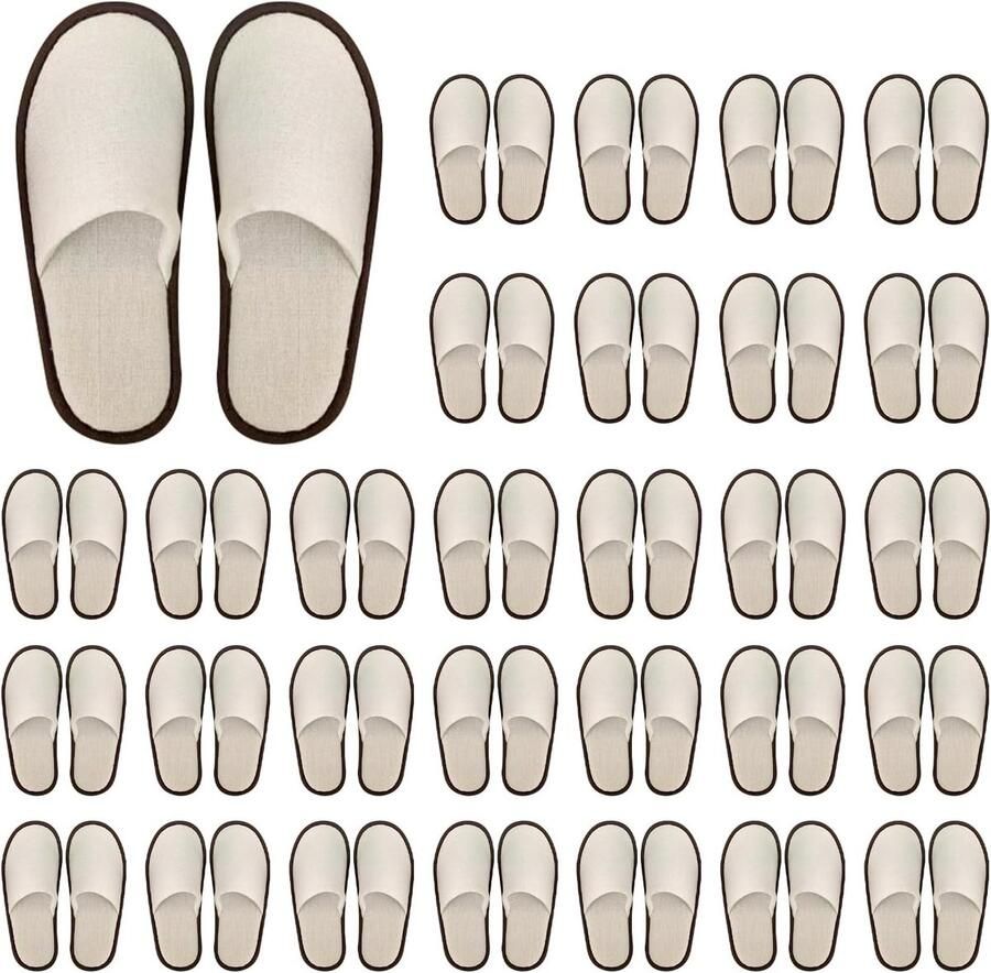 Antislip hotelpantoffels draagbare Universele Maat Spa-pantoffels Geschikt Voor Badkamer Gasten Reizen Thuis Bruiloft en Hotel (Blanche Café Toile 30 Paaren)