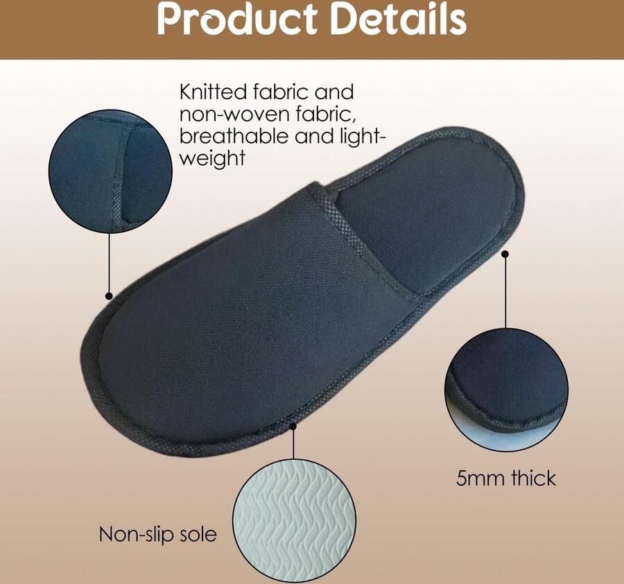 Antislip hotelpantoffels draagbare Universele Maat Spa-pantoffels Geschikt Voor Badkamer Gasten Reizen Thuis Bruiloft en Hotel (Zwart Tissu tricoté 30 Paaren)