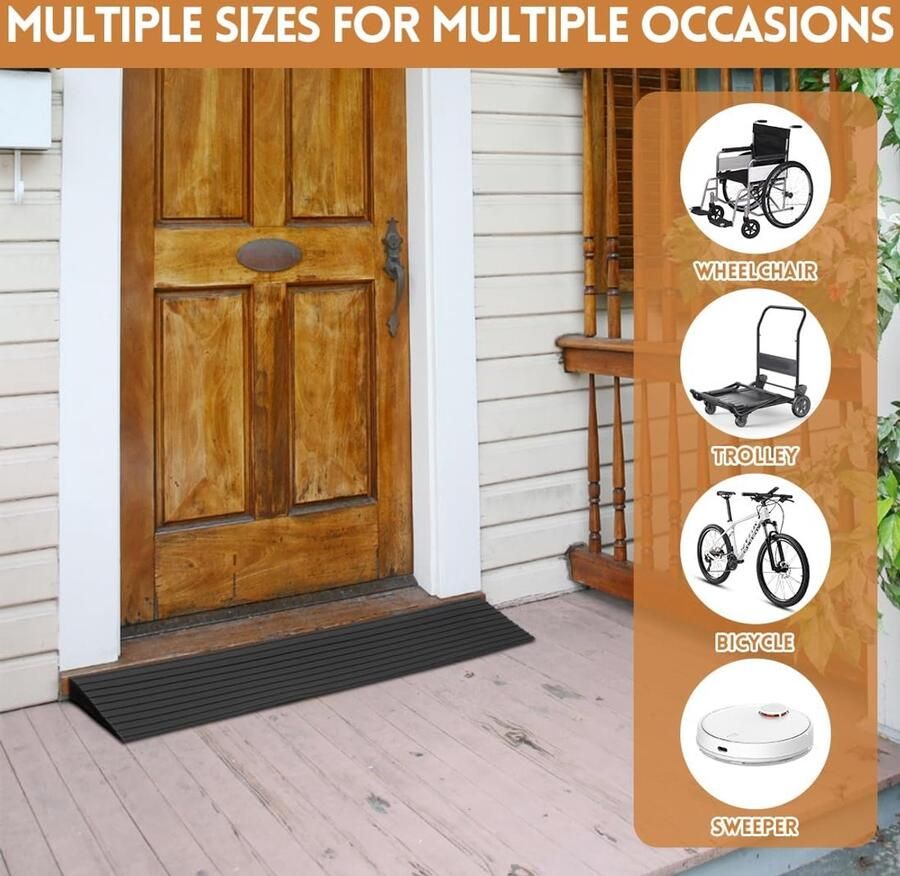 Antislip oppervlak drempeloprijplaat pv rolstoelhelling rubberen oprijplaat drempelhelling voor rolstoel kinderwagen of e-scooter (zwart 100 x 8 x