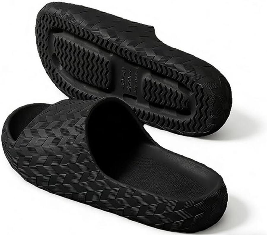 Antislip slippers met textuur voor optimale grip voorgevormde demping en antislipzool voor thuis badkamer douche spa zwembad en op reis Zwart