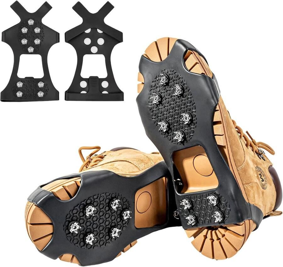 Antislip stijgijzers voor schoenen laarzen 10 sneeuwspikes grip stijgijzers spikes voor winterwandelen vissen lopen en bergbeklim Zilver XL