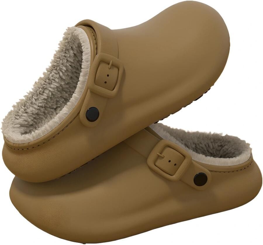 Antislippantoffels Open teenpantoffels Pantoffels van EVA-materiaal Warme en zachte voering Waterdicht bovenwerk Geschikt voor de winter Geschikt voor zowel binnen als buiten bruin