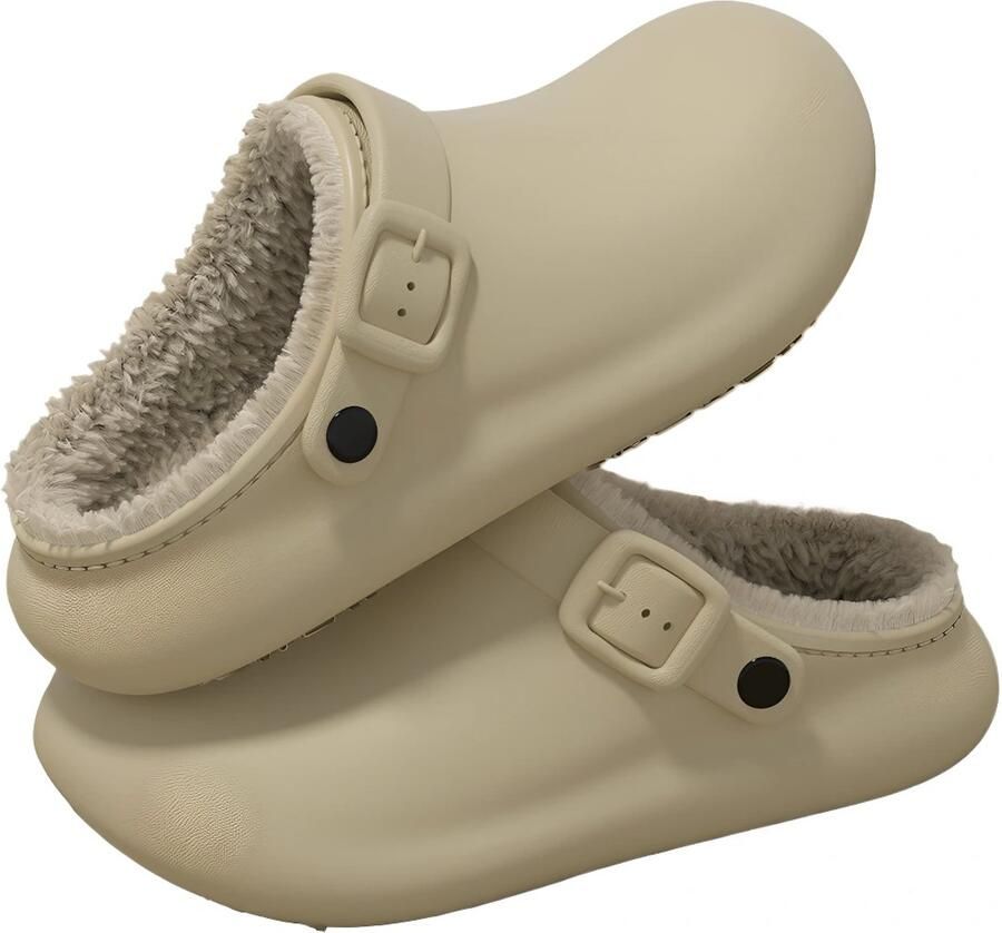 Antislippantoffels Open teenpantoffels Pantoffels van EVA-materiaal Warme en zachte voering Waterdicht bovenwerk Geschikt voor de winter Geschikt voor zowel binnen als buiten Licht kaki