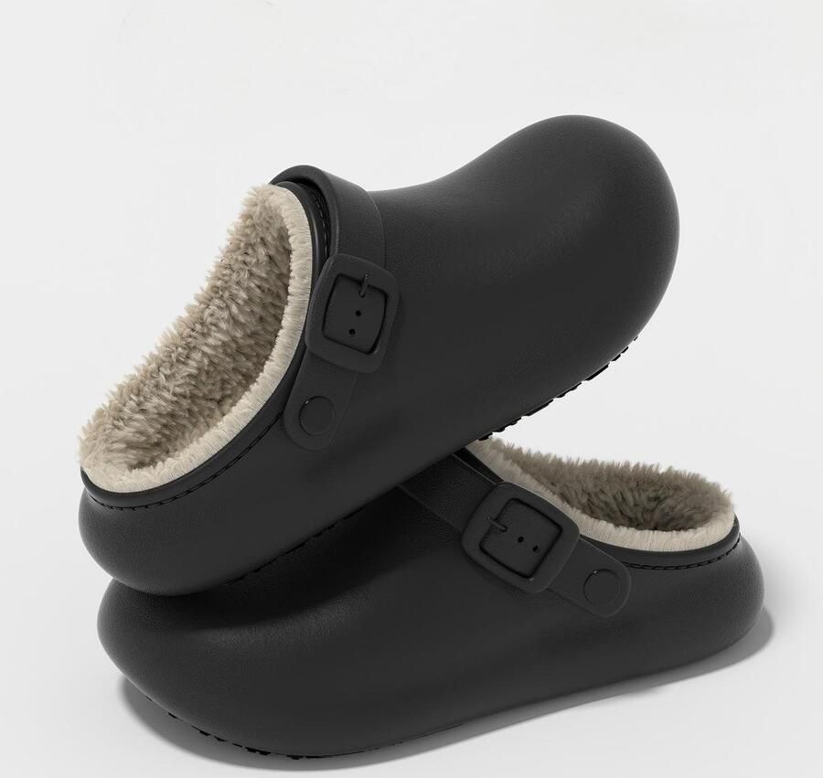 Antislippantoffels Open teenpantoffels Pantoffels van EVA-materiaal Warme en zachte voering Waterdicht bovenwerk Geschikt voor de winter Geschikt voor zowel binnen als buiten Zwart