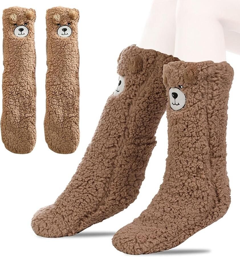 Antislipsokken schattige beer huissokken dikke pluizige sokken huissokken wintersokken antislip pantoffelsokken met noppen warme sokken dames 36-40 cadeaus voor