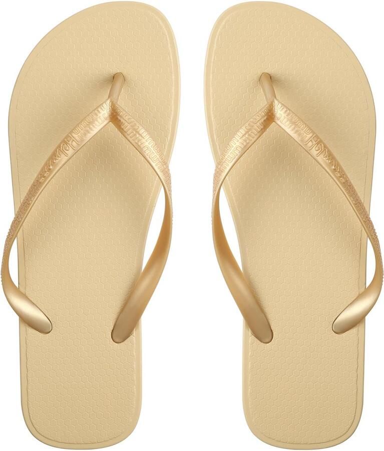 Aomig Teenslippers slippers voor en antislip voor op reis strand vakantie fitnessstudio douche zomer sport zwembad (goud 39)