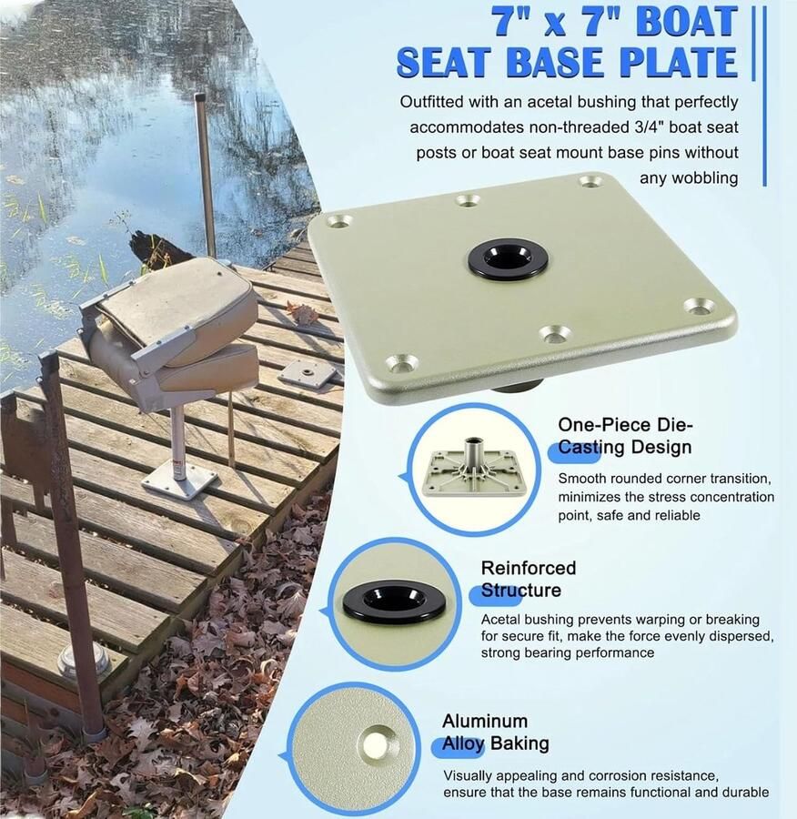 Aqxreight Bootstoel Voetstuk Basismontageset Robuuste Aluminiumlegering 360 Graden Draaibare Rotatie met Schokabsorberende Veren voor Ponton Bass Jon-boten 7 Inch X 7 Inch Basisplaat