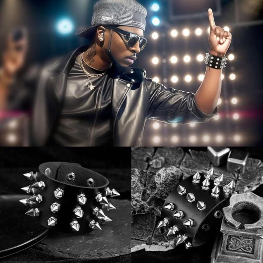 Armbanden Leer Met studs Punk Gothic Biker Vintage Retro Polsband nen Zwart Geschikt voor Allround modellen