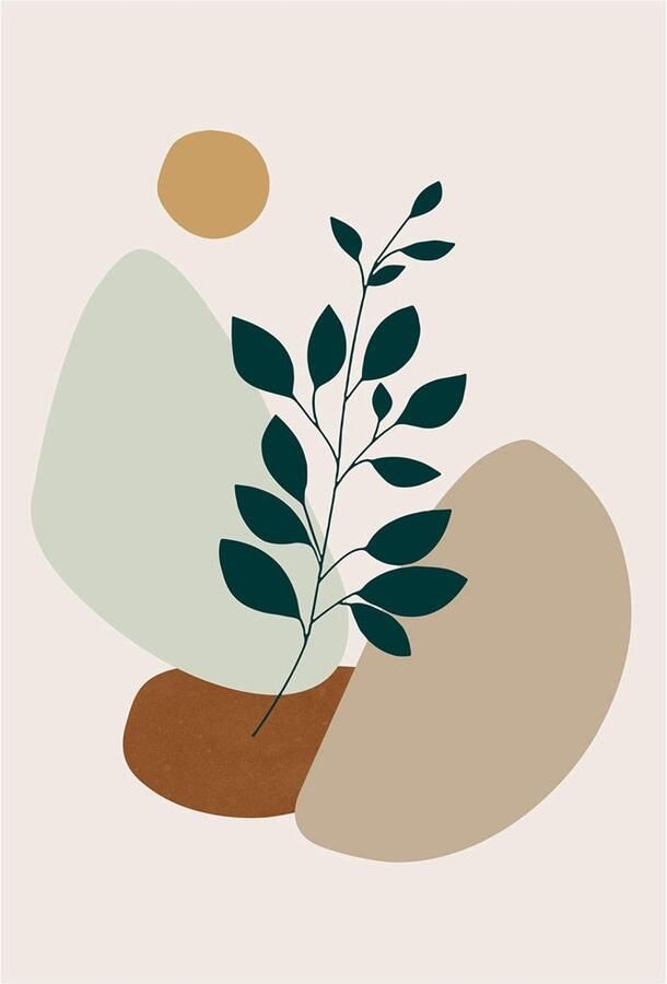 (Art Wall) Nordic eenvoudige Morandi kleur geometrische vaas plant bladeren restaurant muurschildering kleine verse poster canvas decor foto-(50X X3 Frameloze